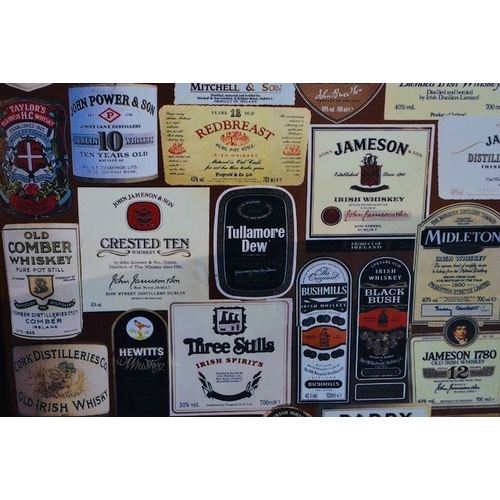 623 - Framed Whiskey Label Collage Print on Board - Appx 22x32