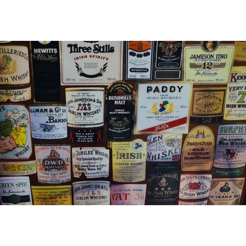 623 - Framed Whiskey Label Collage Print on Board - Appx 22x32