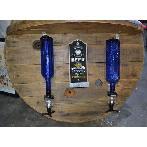 642 - Circular Wall Mounted Shelf with 2 Optics + 2 Blue Bottles & Lights