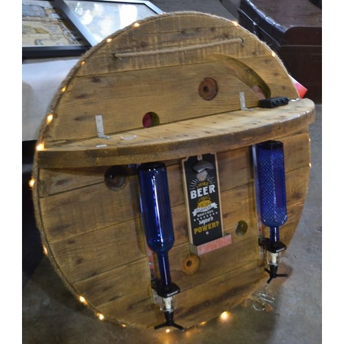 642 - Circular Wall Mounted Shelf with 2 Optics + 2 Blue Bottles & Lights