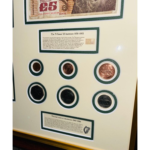 651 - Framed Original Irish Legal Tender 'B' Series Banknote & Coin Presentation c1978-1992