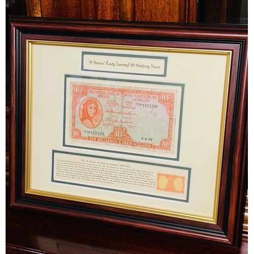 653 - Original 'A' Series Lady Lavery 10 Shilling Note Dated 6-6-68 Framed Presentation