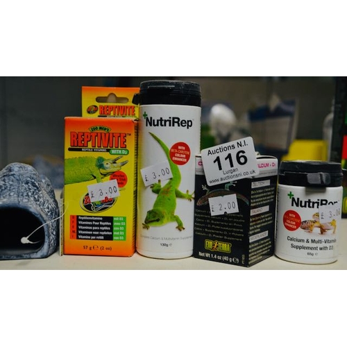 116 - Selection Of Reptile Vitamins + Wet Rock