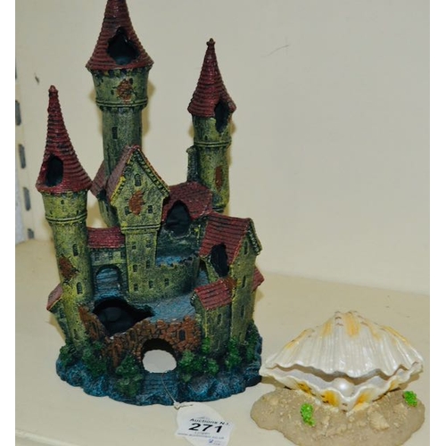 271 - Large Aquarium Castle & Shell Ornaments