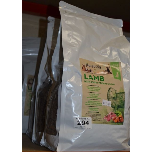 294 - Pawsivity Adult Lamb, Sweet Potato & Mint Grain GFree Dog Food 2kg x 4 RRP £48