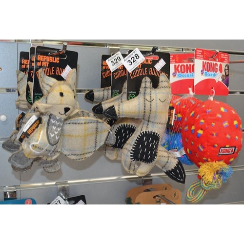 329 - 3 x Quality Dog Soft Toy Incl KOng RRP £19