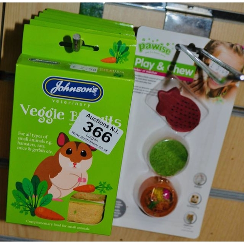 366 - 6 x 35g Johnsons Veggie Biscuits For Small Animals + 2 x Play & Chew