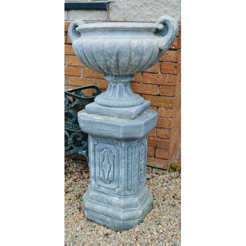 238 - Tall Concrete Planter On Pillar Base - Approx 3'7 x 2' x 1'4