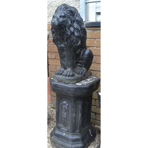 242 - Decorative Stone Lion On Pillar Base - Approx 3'11 x 1'3 x 1'3