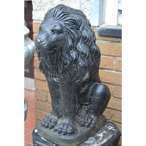 242 - Decorative Stone Lion On Pillar Base - Approx 3'11 x 1'3 x 1'3