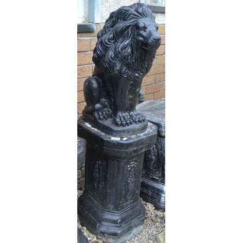 243 - Decorative Stone Lion On Pillar Base - Approx 3'11 x 1'3 x 1'3