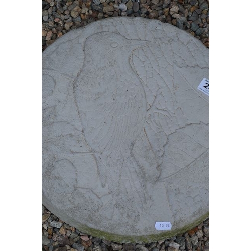 244 - Large Circular Bird Detail Stone Plaque Approx 1'3