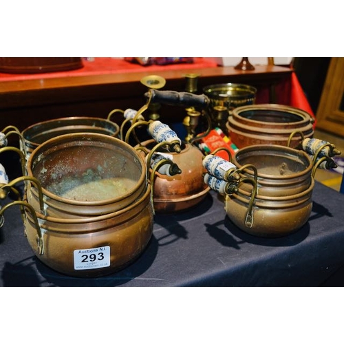 293 - Selection of Vintage Copper Pots & Brass Candlesticks Etc