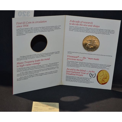 320 - The Isle Of Man Proof Worlds First Decimal Circulating £5 Coin In Cover With Cert