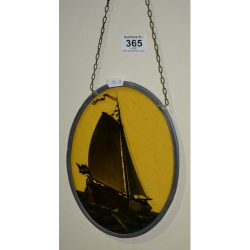 365 - Oval Stained Glass Hanging - Ship