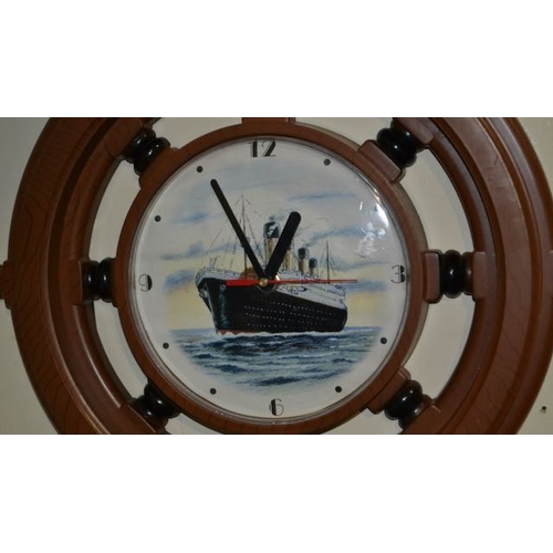 394 - Ships Wheel Titanic Wall Clock with Sound Effects