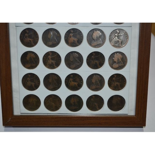 407 - Box Framed Presenation Of 40 Old Victorian Pennies