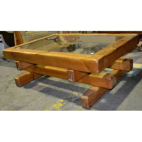 414 - Large Live Edge Style Coffee Table With Glass Top - Approx 3'7 x 2'7 x 1'4