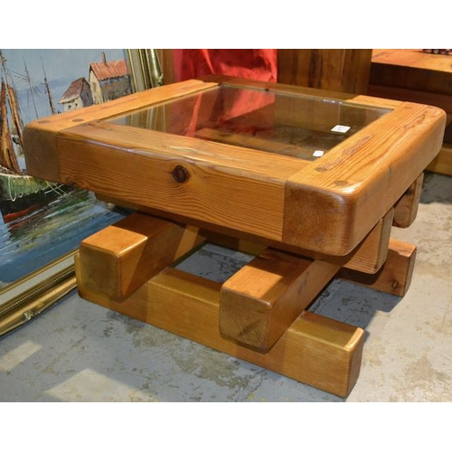 415 - Live Edge Style/Rustic Coffee Table With Glass Top - Approx 2' x 2' x 1'4