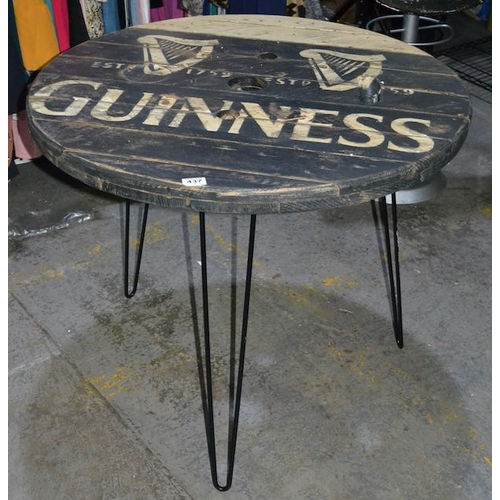 437 - Rustic Guinness Table On Hair Pin Legs + Circular Guinness Wall Hanging Optics Bar + Guinness Cable ... 