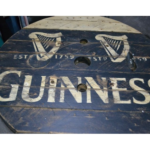 437 - Rustic Guinness Table On Hair Pin Legs + Circular Guinness Wall Hanging Optics Bar + Guinness Cable ... 