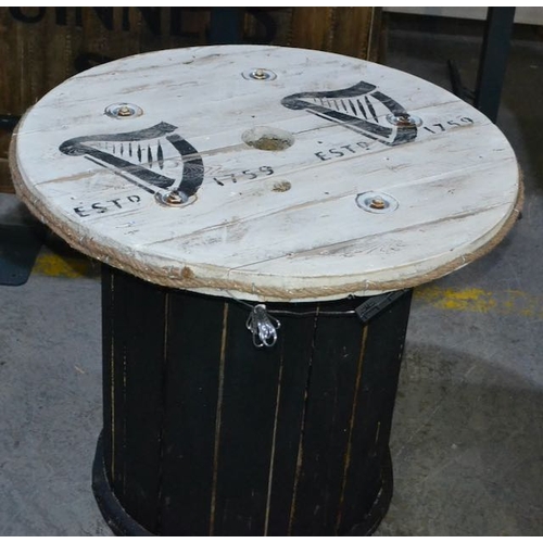 437 - Rustic Guinness Table On Hair Pin Legs + Circular Guinness Wall Hanging Optics Bar + Guinness Cable ... 