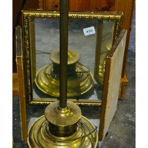 450 - Brushed Brass Floor Lamp + Gilt Framed Trifold Vanity Mirror + 180cm LED Pre Lit Tree In Box