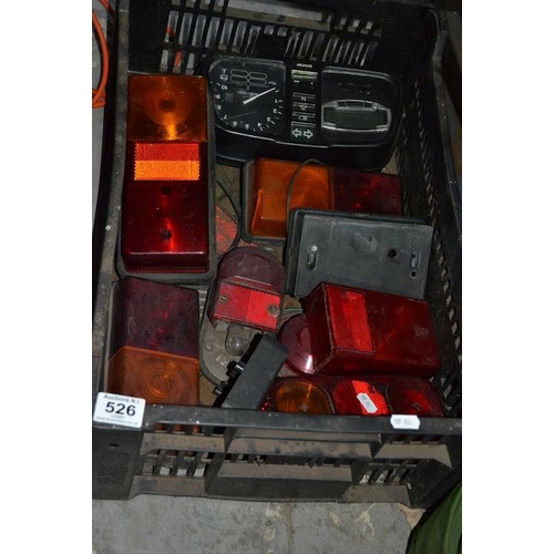 526 - Crate Of Assorted Car Lights Etc