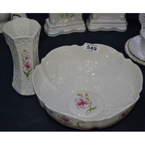 549 - Belleek Trellis Vase & Large Bowl