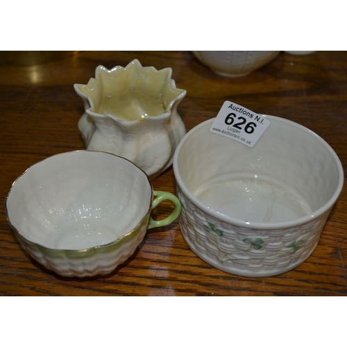 626 - 3pc Belleek Incl Shamrock Detail