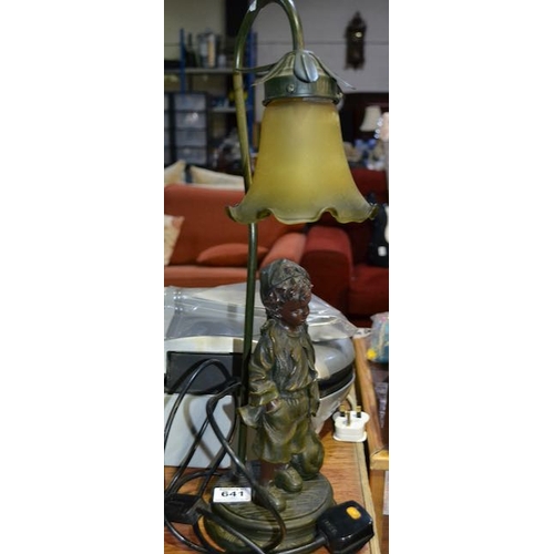 641 - Boy With Bag Figurine Lamp With Shade