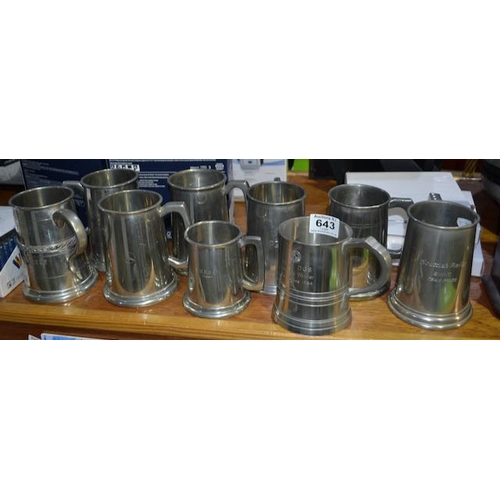 643 - 9 x Tankards - Car Theme Engraved