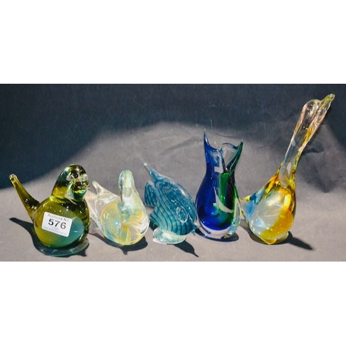 576 - Collection of Coloured Glass Animals Incl Fish