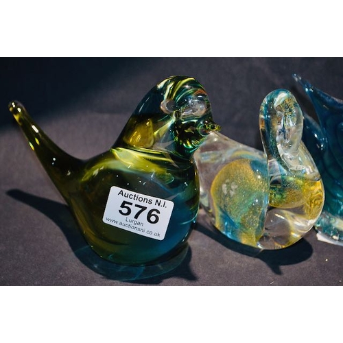 576 - Collection of Coloured Glass Animals Incl Fish