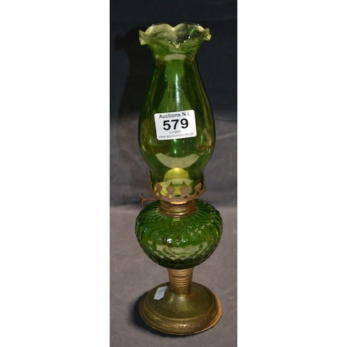 579 - Green Glass Oil Lamp