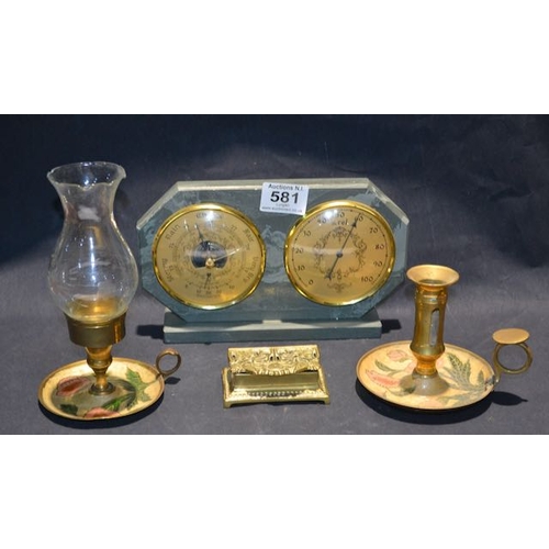 581 - Marble Barometer/Thermometer & Brass Collectables