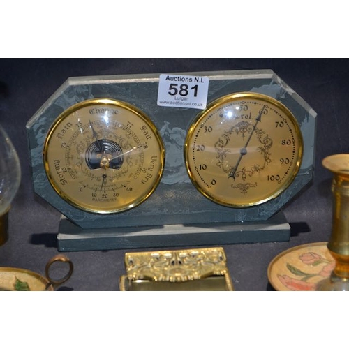 581 - Marble Barometer/Thermometer & Brass Collectables