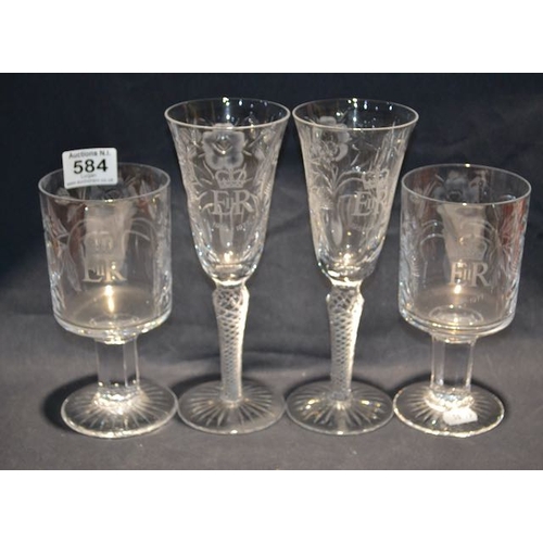 584 - Crystal Royal Commerative Glasses x 4