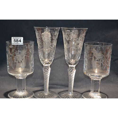 584 - Crystal Royal Commerative Glasses x 4