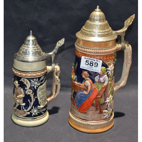 589 - 2 x German Ceramic Beer Steins