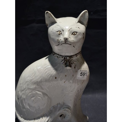 591 - Antique Staffordshire Cat Figurine (unbranded)