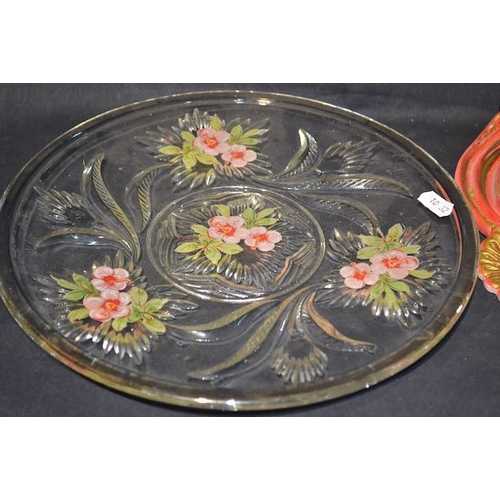 597 - Hand Painted Glass Plate + Decorative Ceramic Mask