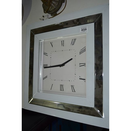 859 - Mirrored & White Glass Contemporary Wall Clock