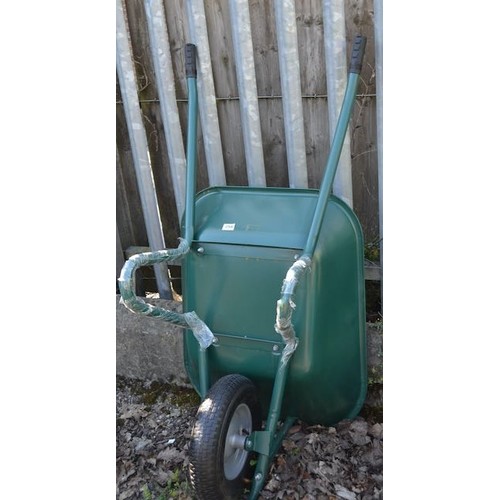 490 - Green Metal Wheelbarrow