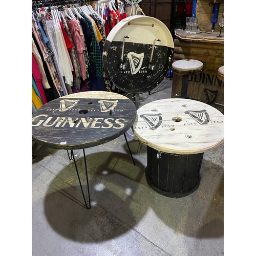 437 - Rustic Guinness Table On Hair Pin Legs + Circular Guinness Wall Hanging Optics Bar + Guinness Cable ... 