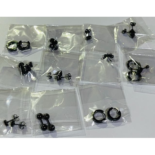 1029 - Collection Of Black Gents Earrings + Florence Necklace