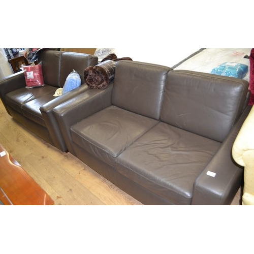 70 - Pair of Brown Leather 2 Seaters