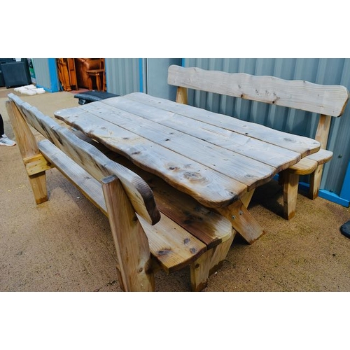 106 - Large Quality Garden Table with 2 Benches with Backs