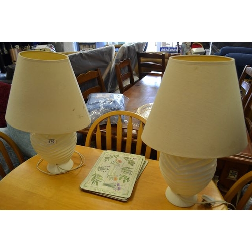 176 - Pair of Large Cream Lamps & Shades