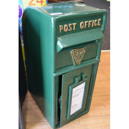 196 - Large Cast Fronted Metal Green Irish Postbox with Key - Unused